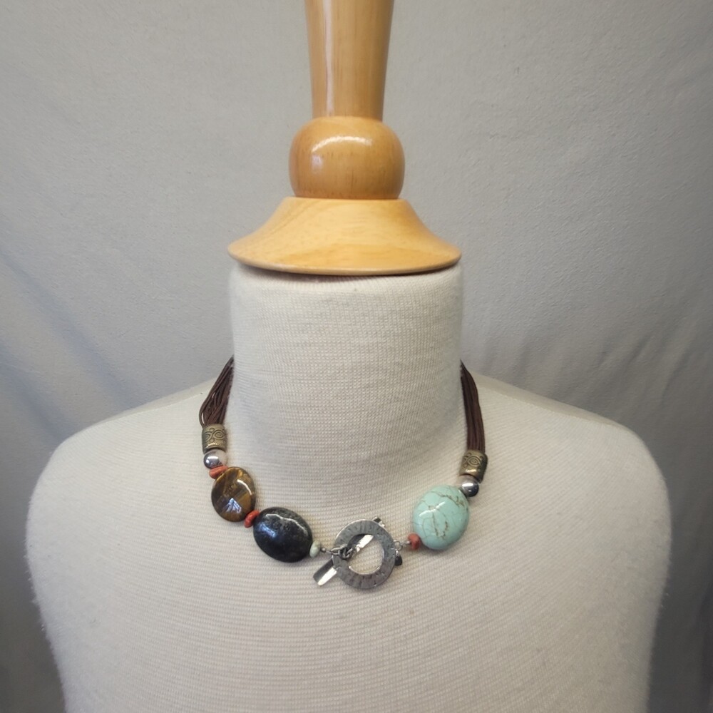 Silpada N1891 sterling silver multi stone chocker toggle clasp 18 inch necklace - Picture 3 of 6
